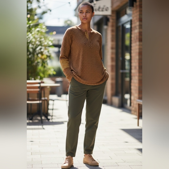 easel Tops - Easel Brown Polka Dot Top with Yellow Accents